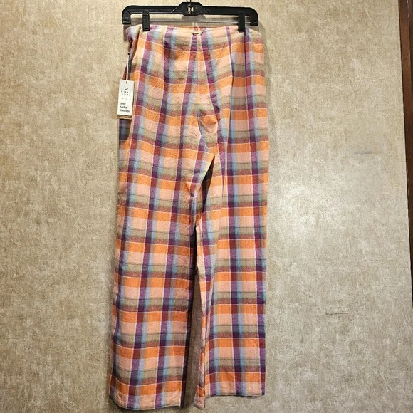 NWT Billabong The Salty Blonde Break Point Cropped Linen Blend Plaid Pants - Picture 9 of 11